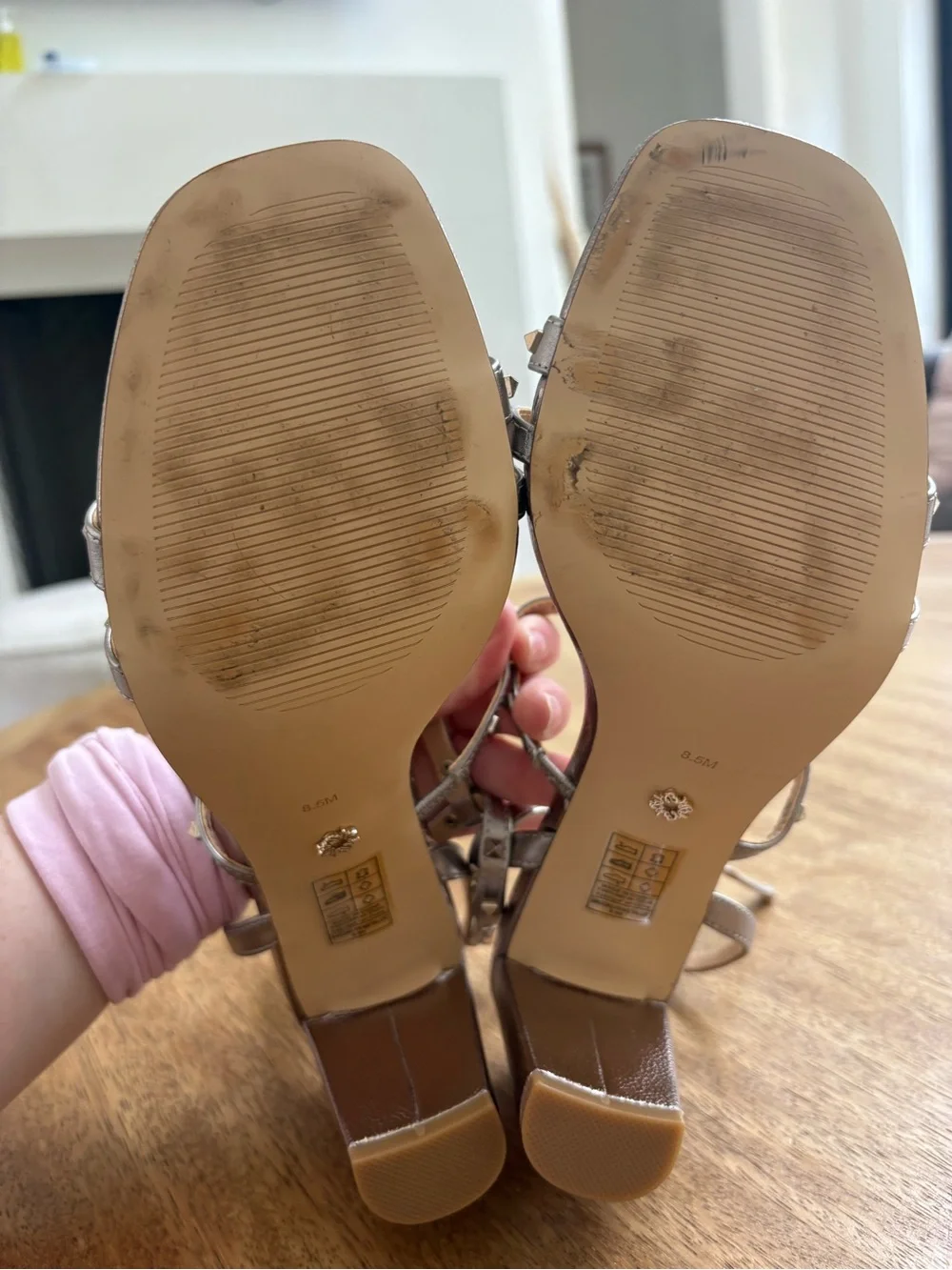 White House Black Market Metallic Studded Block Heel Sandals - Gold